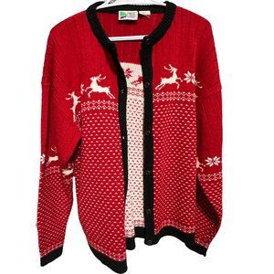 Vintage Great Lakes holiday red knit cardigan